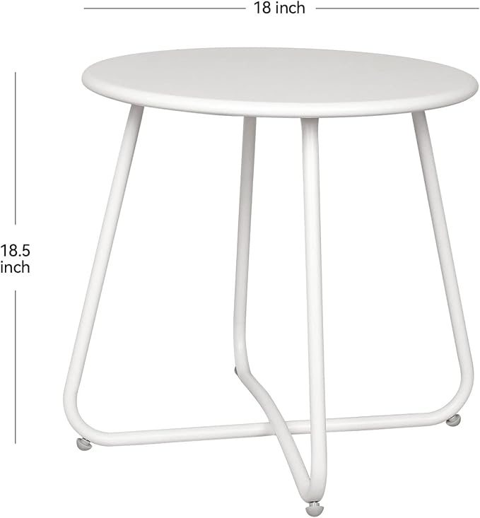Babion White Round Patio Side Table, Small Accent End Table for Patio Yard Garden, Indoor & Outdoor