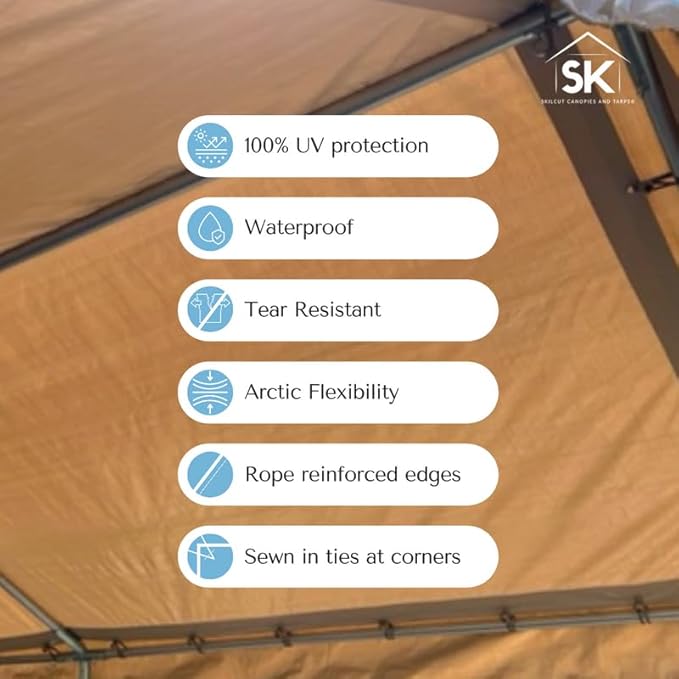 16 Mil Valance Replacement Canopy Waterproof Tarp - True Fit Heavy Duty Tarp with UV Protection, Tear Resistance, Arctic Flexibility & Sewn-in Ties 10x20 High Peak Frames