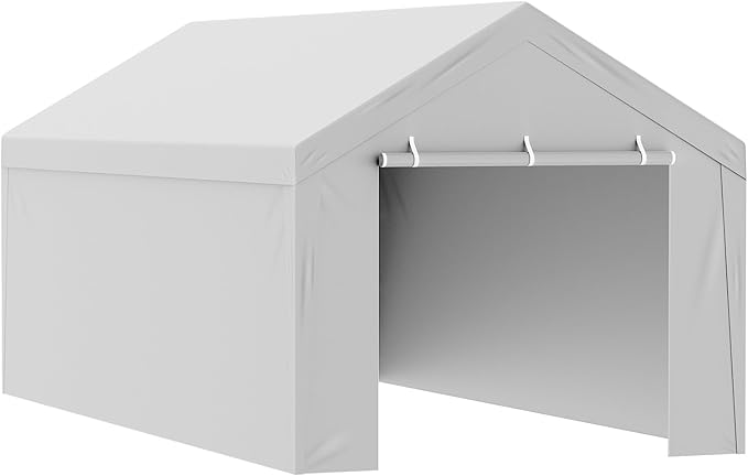 VEVOR Carport Replacement Canopy Cover Top + Side Wall 10 x 20 ft, Garage Tent Shelter Tarp Heavy-Duty Waterproof & UV Protected, Easy Installation with Ball Bungees,Grey (Frame Not Included)