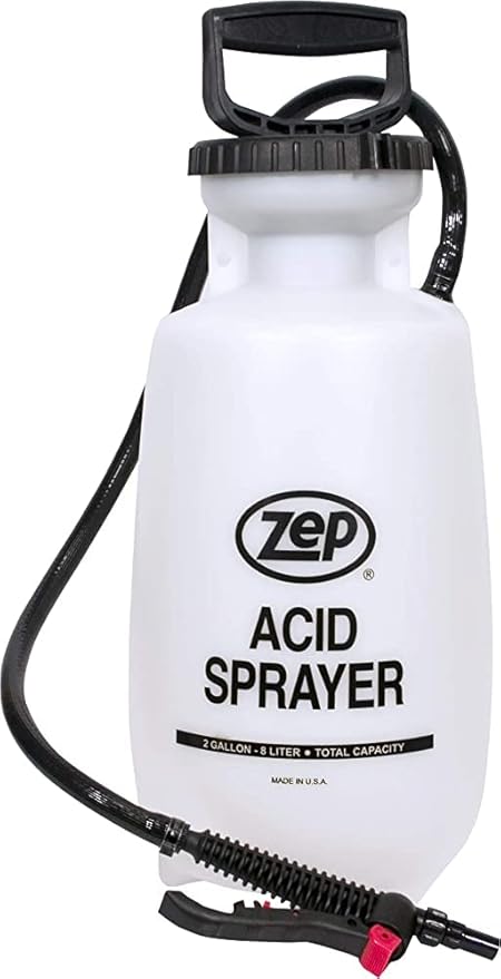 Zep Acid Sprayer - 2 Gallon (Each) - 783101- Industrial Grade Chemical Resistant Pump Action, Adjustable Nozzle, Refillable Spray Bottle for Cleaning Solutions