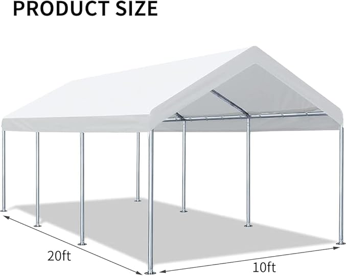 10'x20' Upgraded Carport Replacement Top Canopy Cover for Car Garage Shelter Tent Party Tent with Ball Bungees White (Only Top Cover, Frame is not Included)
