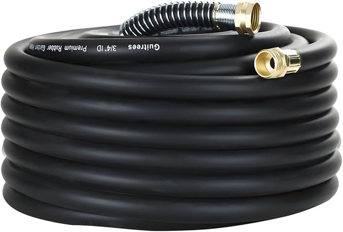 75FT 3/4 Heavy Duty Rubber Garden Hose - 200psi Working, 1000psi Burst - Hot/Cold Water - Five-Layered Braiding for Durability - Versatile for Gardening, Agriculture, Construction(Black)