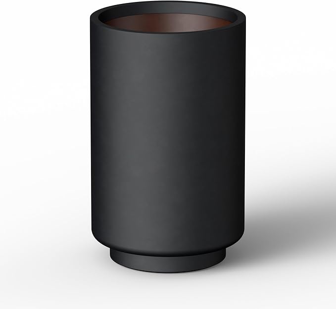 Kante 15.7 Inch Tall Concrete Planter, Round Pedestal Design Garden Pot for Indoor Outdoor Plants, Modern Garden Pot with Drainage Hole, Black Finish with Warm Brown Interior