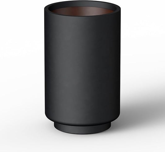 Kante 15.7 Inch Tall Concrete Planter, Round Pedestal Design Garden Pot for Indoor Outdoor Plants, Modern Garden Pot with Drainage Hole, Black Finish with Warm Brown Interior