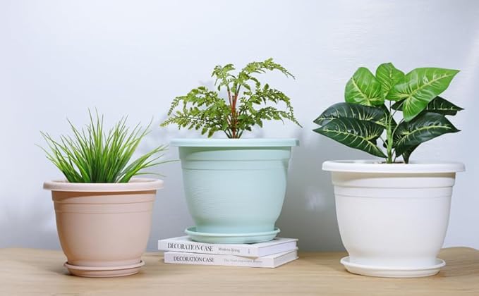 5 Packs 14 inch Flower Pots + Saucer, Planters for Indoor & Outdoor Plants with Drainage Holes | Plastic Flower Pots, Large Planter (Colorful, 14 inch)