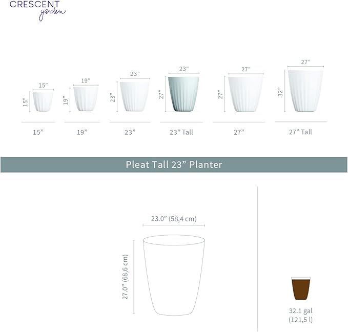 Crescent Garden Pleat Modern Decorative Planter, Indoor/Outdoor Pot, Resin Plant Pot with Drain Hole - 23" W x 23" H (Ash)