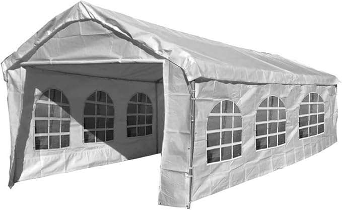 10X20 Canopy Tarp Set (5pc) Paneling and Top Set Valanced Tarp Kit Carport (Side Wall 3 Windows Replacement (White))