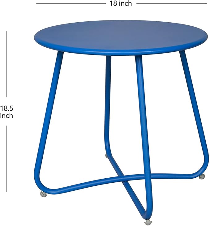 Babion Blue Outdoor Side Tables, Small Outdoor Table, Round Patio Side Table Steel, Small Accent End Table for Patio Yard Garden, Indoor & Outdoor