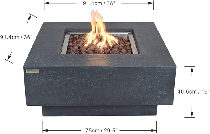 Manhattan Concrete Fire Pit 36" x 36" Outdoor Patio Firepit Includes Lava Rocks Modern Fire Pits & Outdoor Fireplaces for Garden, Deck, Indoor & Outdoor Heating