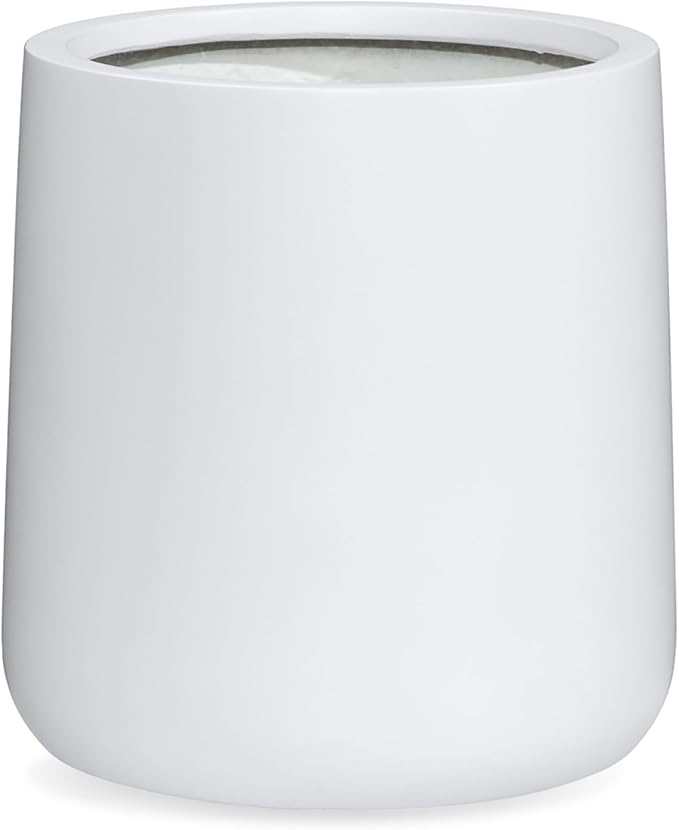 13" H x 12.6" D Conico Fiberstone Round Planter with Drainage Hole, Smooth Finishes, Weather Resistant for Indoor and Outdoor Use, Included 2 Extra Coco Mats (White, 10" Pot Opening)