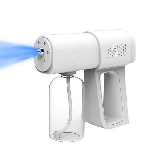 Professional Disinfectant Fogger Machine, 380ml Wireless Fine Particle Sprayer Gun Handheld Sanitizer Fogger, Blue Light Foggers for Touchless Sanitization (White)