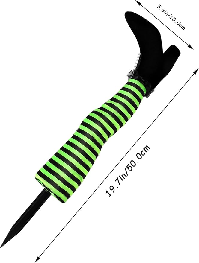 Halloween Witches Legs Decor Leg Yard Stakes Stake Wreaths Feet Door Crashing Garden Party Porch Wicked Hanging House Foot Outdoor Decorations (Green1)