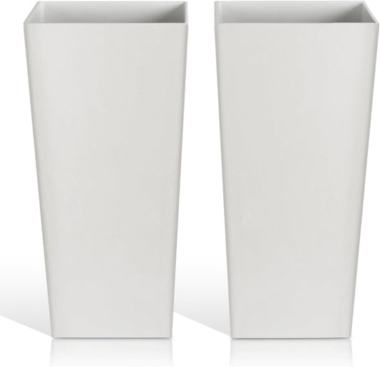 Tall Planters for Outdoor Plants, Large Resin Flower Pots for Garden, Front Porch, Patio, Indoor - Set of 2 (White, 32 inch - 2 Pack)