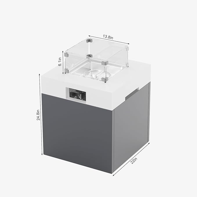 MBY 22" Aluminum Fire Pit Table, 37,000 BTU Gas Firepit for Outdoor Patio Deck and Garden, CSA Certified Fire Pit with Lid, Waterproof Cover, Glass Wind Guard and Glass Stone, White