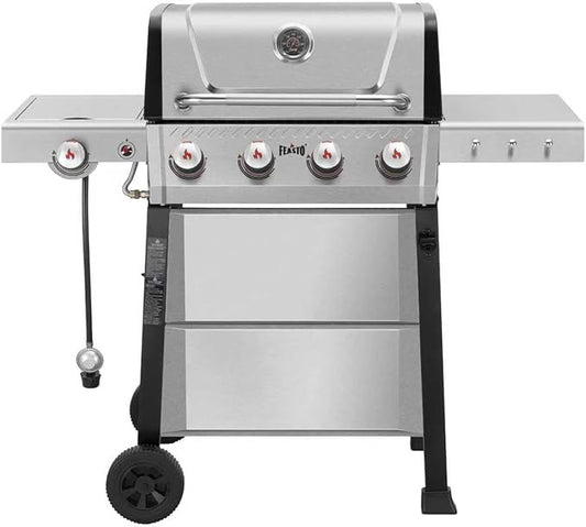 All Stainless Steel 4+1 Burner Gas BBQ Grill, Outdoor Propane Grill with Premium Enameled Coated Chamber Body & Porcelain-Enameled Cast lron Grates, 48,000 BTU