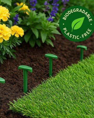 Pack of 50 - GreenStake 4-Inch Biodegradable Garden Stakes, Superior Holding Power - Eco-Friendly Garden Support Pegs & Fabric Pins for Membrane, Netting, Turf, Landscaping and Gardening