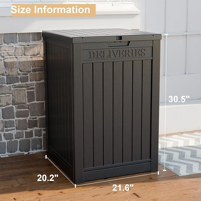 48 Gallon Resin Package Delivery Box - Rust & Moisture Resistant, Lockable, Waterproof Deck Box for Porches, Patios, Indoor & Outdoor Use (Blcak, 48 GAL)