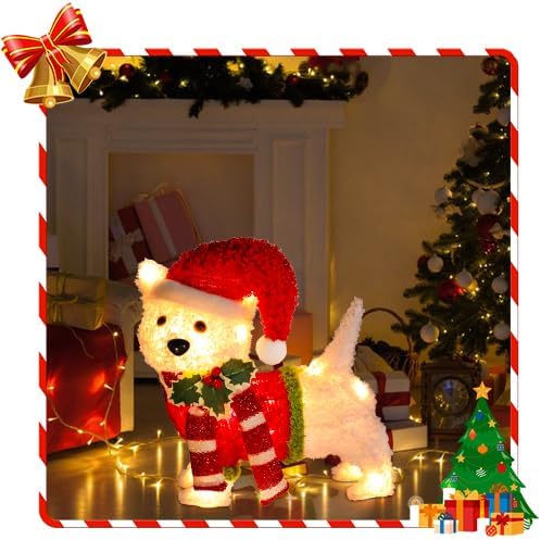Non-Collapsible Lights Christmas Dog Lighted with LED Warm White Lights Christmas Inside Decorations for Xmas Courtyard Garden Festive Holiday Decoration