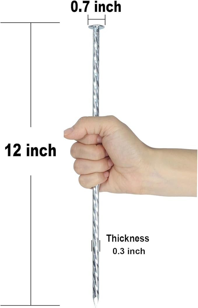 12-inch Artificial Turf Stakes Solid Galvanized Metal Spiral Landscape Edging Spikes for Outdoor, Heavy-Duty Rust Resistant Security Anchoring Spikes (16)