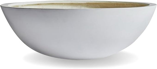 6.9" H x 19.7" D Round Bowl Fiberstone Planter for Succulent and Lotus, Drainage Hole, Weather Resistant for Indoor and Outdoor Use, Included 2 Extra Coco Mats (White, 17.9" Pot Opening)