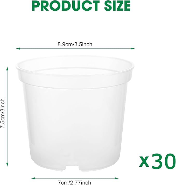 30 Pcs 3.5 Inch Clear Nursery Pots for Plants, Transparent Plastic Plant Pots with Drain Holes, Seed Starter Pots with 20 Plant Labels for Flowers Vegetable Seedlings
