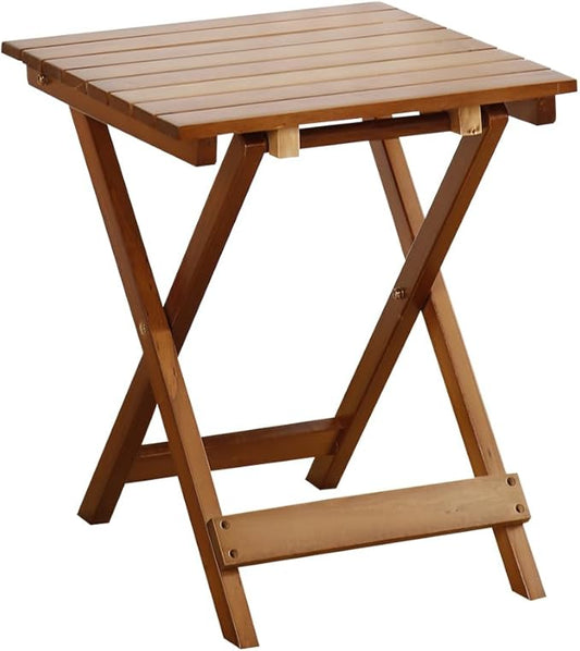 Small Side Table Square Folding, Patio Foldable Wooden End Table for Outdoor Indoor Porch Camping Living Room Bedroom, as Coffee Table or Plant Stand, Brown