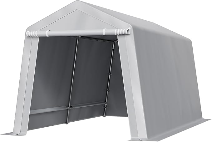 VEVOR Outdoor Storage Shed, 8 x 14 ft Portable Storage Tent with Roll-up Door & Vents, Waterproof Canopy Shed Shelter, Heavy Duty Frame, Patio Garage Carport for Motorcycle, Lawn Mower, Bike, Grey