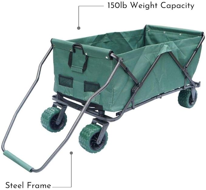 Impact Canopy Folding Collapsible Utility Wagon, Extra-Large Wagon with All-Terrain Wheels, Forest Green