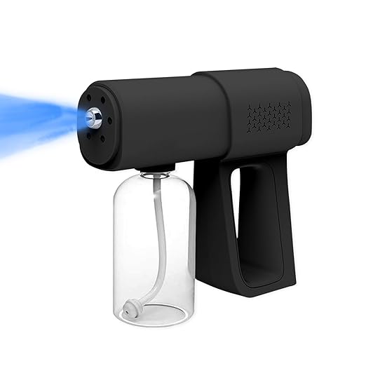 Professional Disinfectant Fogger Machine, 380ml Wireless Fine Particle Sprayer Gun Handheld Sanitizer Fogger, Blue Light Foggers for Touchless Sanitization (Black)