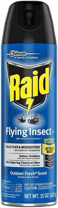 Raid Flying Insect Killer - Effective Bug Control Spray for Indoor & Outdoor Use - Fast-Acting Pest Repellent, 15 Oz (Pack of 8)