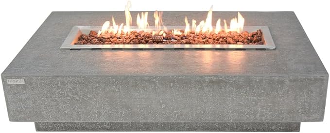 Hampton Concrete Fire Pit 56" x 32" Outdoor Patio Firepit Includes Lava Rocks Modern Fire Pits & Outdoor Fireplaces for Garden, Deck, Indoor & Outdoor Heating