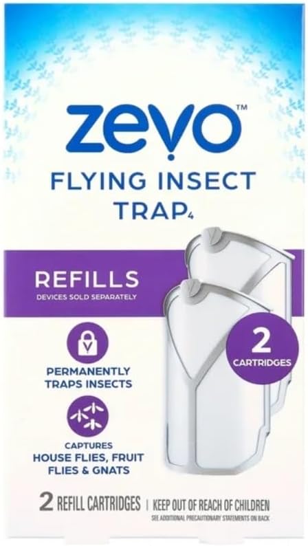 Zevo Flying Insect Trap Refills – 2 Pack | Replacement Cartridges for Indoor Plug-in Traps