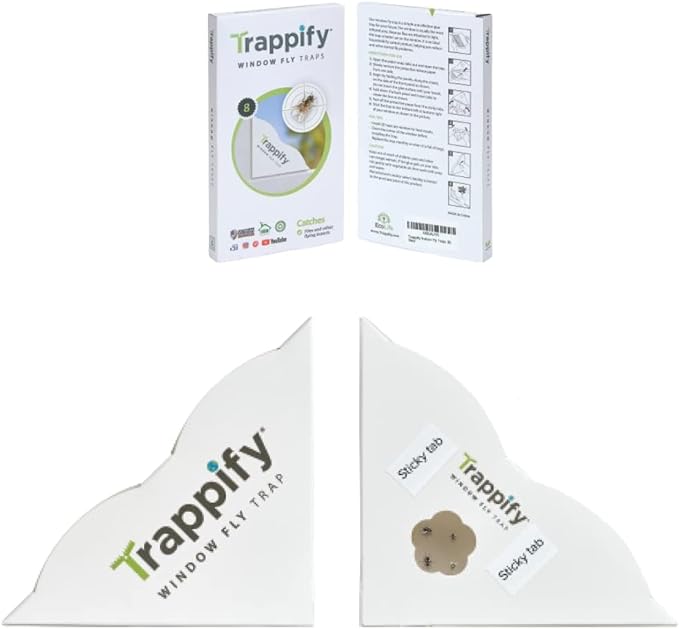 Trappify Fly Trap Indoor: Window Fly Traps for Home | Fruit Fly Traps for Indoors, Gnat Traps for House Indoor | Disposable Fly Trap with Sticky Adhesive Strips | Inside Bug Catchers (12 Pack)
