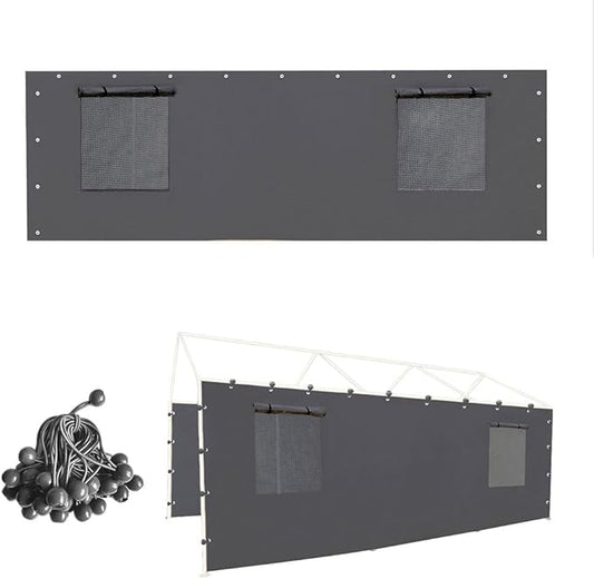 Sidewall Panel with Mesh Windows and Elastic Ball Bungees, for 10x20 FT or 12x20 FT Garage Party Tent Shelter - Gray, One Sidewall Panel Only