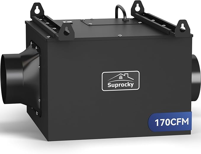 170CFM Ultra Quiet In Line Fan, Remote Mount Exhaust Ventilation Fan for Bathroom, Kitchen, Garage and Residential Applications, Black