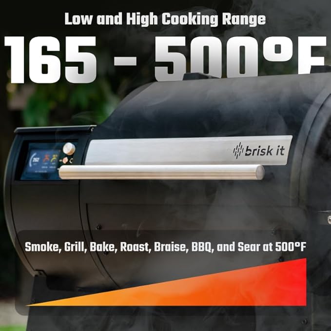 Brisk It Origin-580 Electric Wood Pellet Smoker Grill – A.I. Smart BBQ Grill with WiFi, 7-in-1 Outdoor Grill & Smoker, PID Controller (Up to 500°F), 580 sq.in Cooking Area, Meat Probe