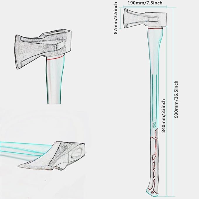 36" Splitting Axe, Chopping Axe|Splitting Maul for Firewood,|6.8Lbs Heavy Duty Forged Carbon Steel, Fiberglass Composite Handle & Ergonomic Anti-Slip Grip