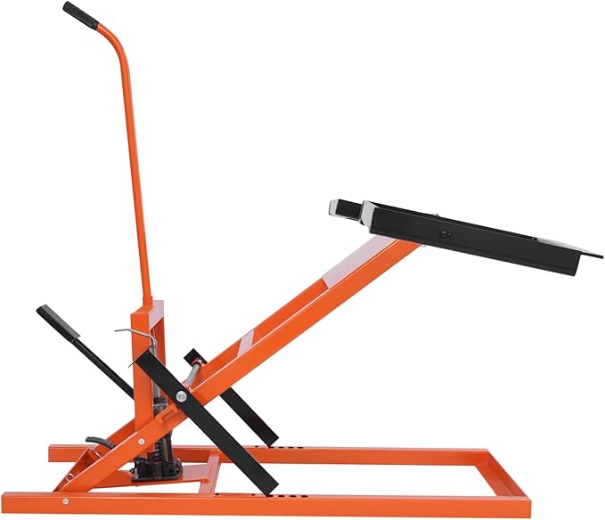 Lawn Mower Lift with Hydraulic Jack 500 Lbs Weight Capacity, Solid Carbon Steel Lawn Mower Lift, Adjustable Wheel Span Lawn Lifter for Garden Tractors and Lawn Mowers (Orange+ Black)