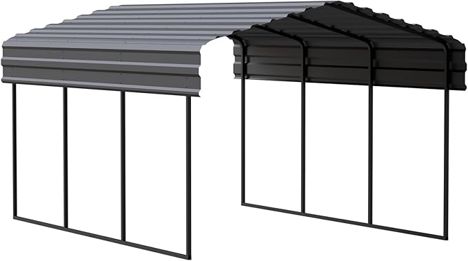 Carport 10 x 15 x 7 ft Charcoal Sturdy All-Steel Heavy Duty Canopy Shelter with Metal Frame for Parking a Car, SUV, Truck, Boat, Motorcycle, and Other Vehicles Outdoor in Your Driveway