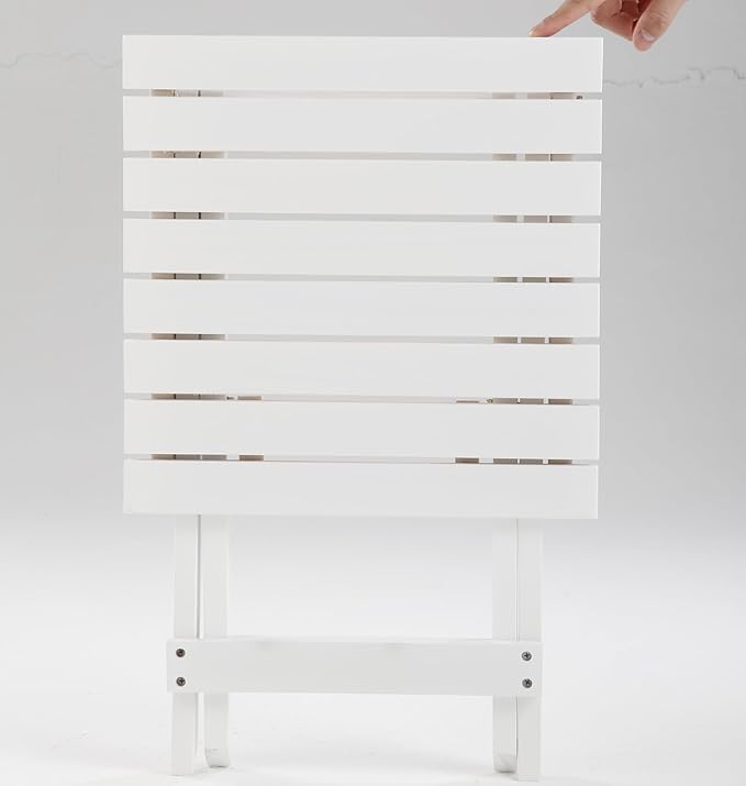 Small Side Table Square Folding, Patio Foldable Wooden End Table for Outdoor Indoor Porch Camping Living Room Bedroom, as Coffee Table or Plant Stand, White