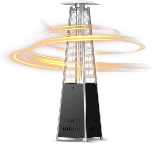 Outdoor Heaters for Patio 42,000BTU, Pyramid Patio Heater Quartz Glass Tube, Outdoor Heater Safety Protection System, Propane Heater with Wheels for Commercial & Residential, Black