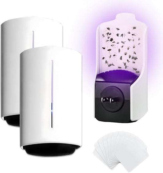 2 Pack Plug in Indoor Fly Trap, Silent and Safe Mosquito Killer, Portable Flying Insect Trap, Rapidly Flying Trap, 10 Pcs Sticky Pads, White (Small)