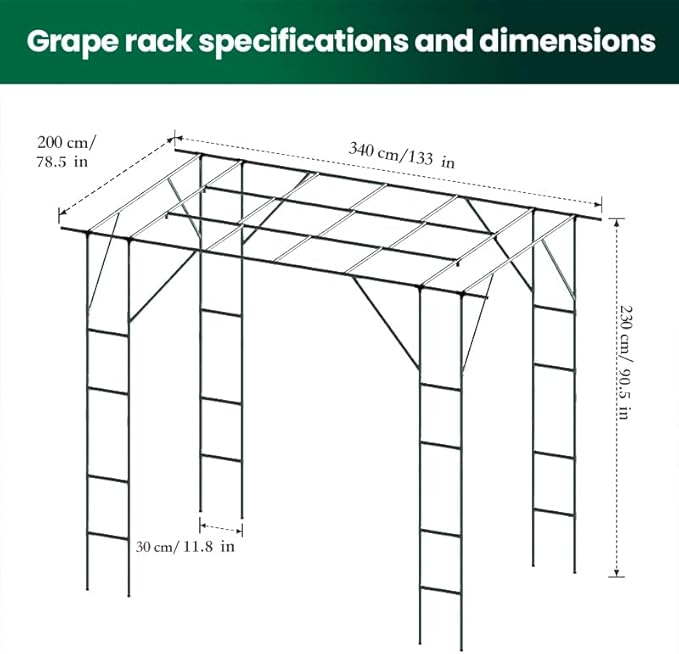 Grape Trellis for Grape Vines Outdoor Large Tall Support Arch Arbor Heavy Duty Garden Trellis for Climbing Plants, Raised Beds, Vineyard Arbors and Arches Courtyard and Decoration of Pavilions