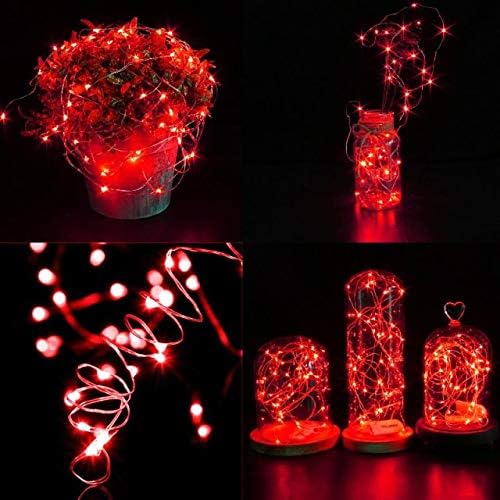 VOOKRY 8 Pack 30 LED Fairy Lights Battery Operated String Lights - 10 ft Red Mini Copper Wire Firefly Starry Moon Lights Waterproof for DIY Crafts Wedding Party Table Centerpieces Bedroom Halloween