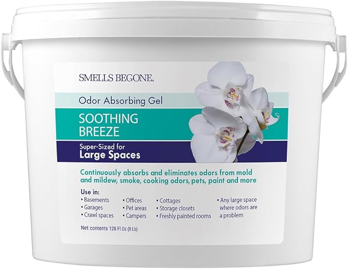 SMELLS BEGONE 1-Gallon Odor Absorber Gel - Air Freshener & Odor Eliminator for Homes, Garages & Commercial Buildings - Industrial Size - Soothing Breeze Scent