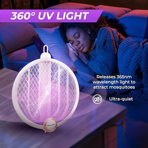 ASPECTEK 2-Pack Upgraded 3000V Electric Fly Swatter, Portable and Foldable Mosquito Zapper Racket, Rechargeable Bug Zapper with Improved Battery Life and USB Charging Cable for Indoor and Outdoor Use