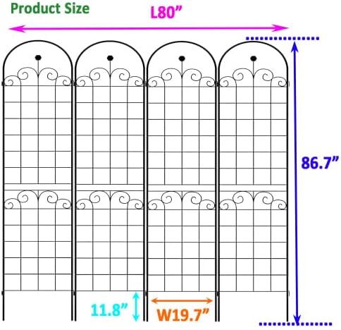 4 Pack Metal Garden Trellis for Climbing Plant Rose Stand, Cream White Outdoor 86.7'' Tall Flower Support Iron Garden Fence, Black 86.7''H