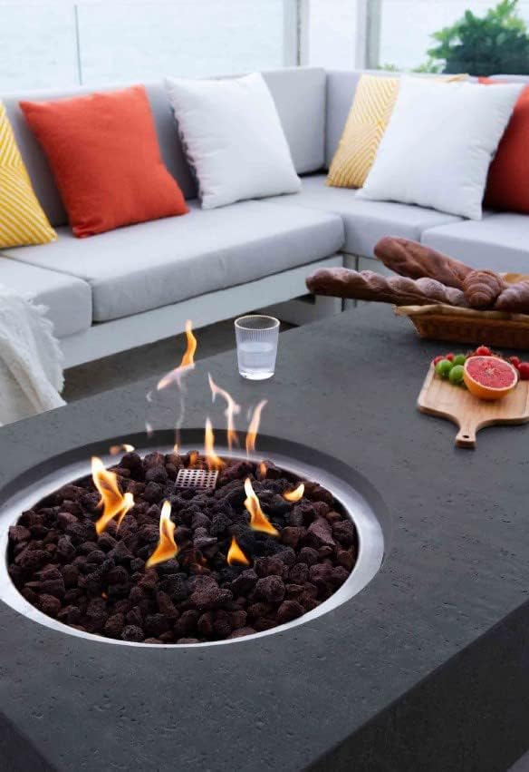 Elementi | Metropolis Gas Fire Pit Cast Concrete 56" Rectangular Fire Table, Outdoor Fire Pit Electronic Ignition | Canvas Cover, Lava Rock Included | Dark Gray (Natural Gas)