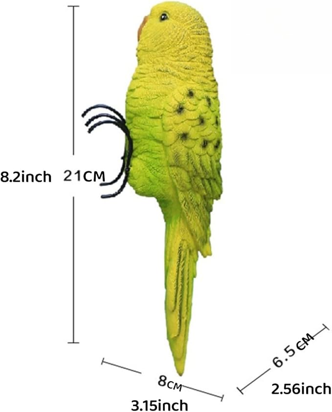 Realistic Parrot Sculpture Resin Hanging Parrots Garden Statues Lifelike Bird Figurines Landscape Ornament Patio Yard Lawn Figurine Tree Decor, Outdoor Garden Wall Statues (GreenYellow)