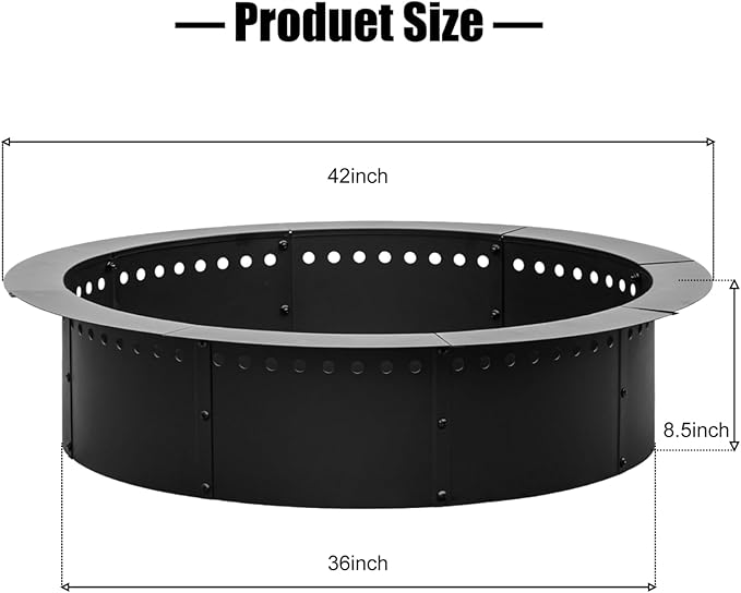 42 inch Fire Ring, Large Round Firepit Insert,Fire Pit Ring for Camping, Wood Burning Fire Pit for Yard,Garden,Outdoor Fireplace, DIY Fire Rings for Outside